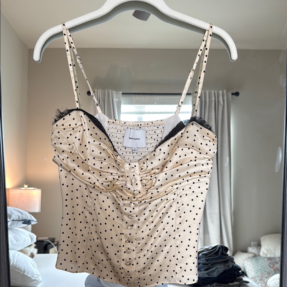 Reformation Polka Dot Tank Top in Cream and Black